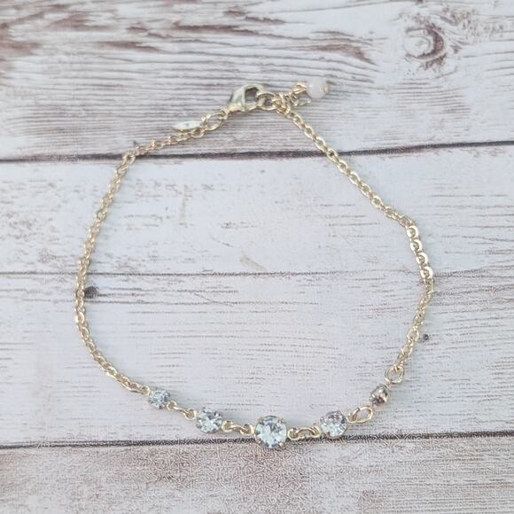 Vintage Avon SAQ Large Bracelet or Anklet Gold Tone with Clear Gems - Picture 1 of 11